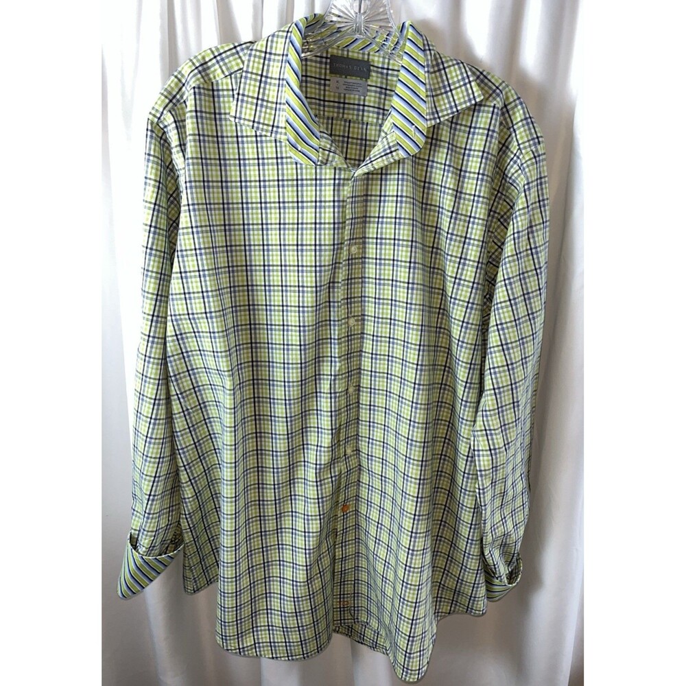 Thomas Dean Men’s Long Sleeve Button Down Shirt Size xL Green Plaid Easter